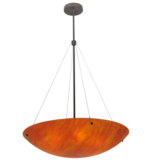Meyda Lighting Cypola 30" 6-Light Timeless Bronze Sterling Flame Inverted Pendant Light With Rubyrock Idalight Shade
