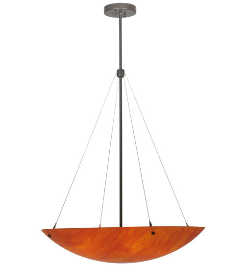 Meyda Lighting Cypola 30" 6-Light Timeless Bronze Sterling Flame Inverted Pendant Light With Rubyrock Idalight Shade