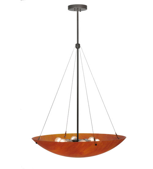 Meyda Lighting Cypola 30" 6-Light Timeless Bronze Sterling Flame Inverted Pendant Light With Rubyrock Idalight Shade