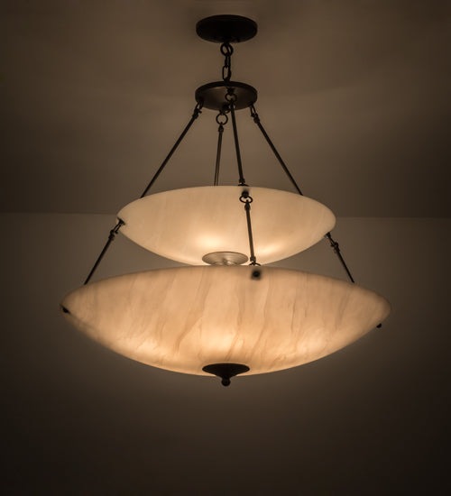 Meyda Lighting Cypola 36" 10-Light 2-Tier Timeless Bronze Inverted Pendant Light With Whitestone Idalight Shade Glass