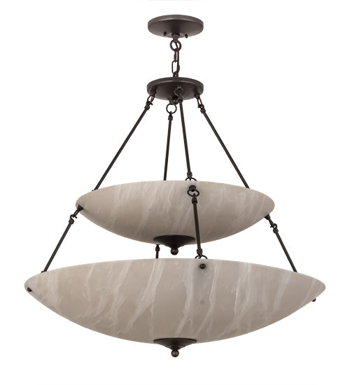 Meyda Lighting Cypola 36" 10-Light 2-Tier Timeless Bronze Inverted Pendant Light With Whitestone Idalight Shade Glass