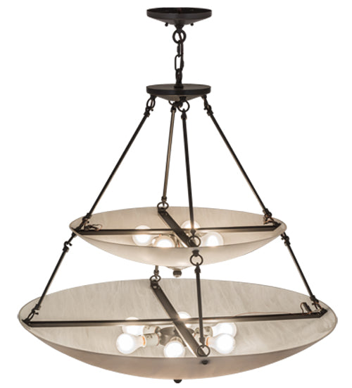 Meyda Lighting Cypola 36" 10-Light 2-Tier Timeless Bronze Inverted Pendant Light With Whitestone Idalight Shade Glass
