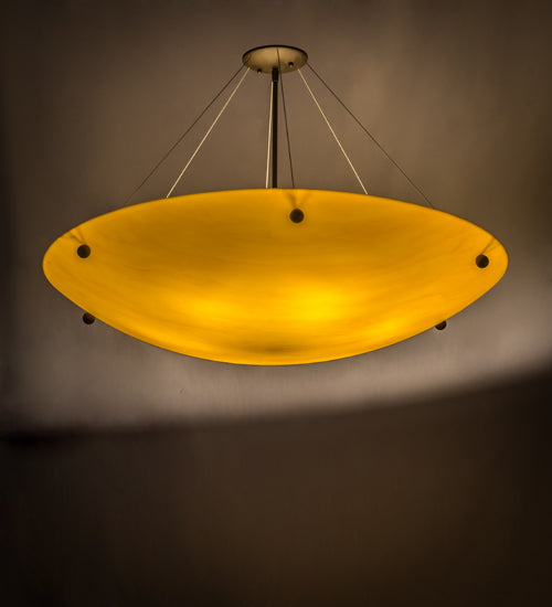 Meyda Lighting Cypola 36" 6-Light Oil Rubbed Bronze Inverted Pendant Light With Beige Tawnrock Idalight Shade Glass