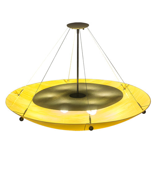 Meyda Lighting Cypola 36" 6-Light Oil Rubbed Bronze Inverted Pendant Light With Beige Tawnrock Idalight Shade Glass
