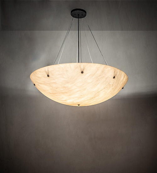 Meyda Lighting Cypola 36" 6-Light Solar Black Inverted Pendant Light With Beige Alabaster Idalight Shade
