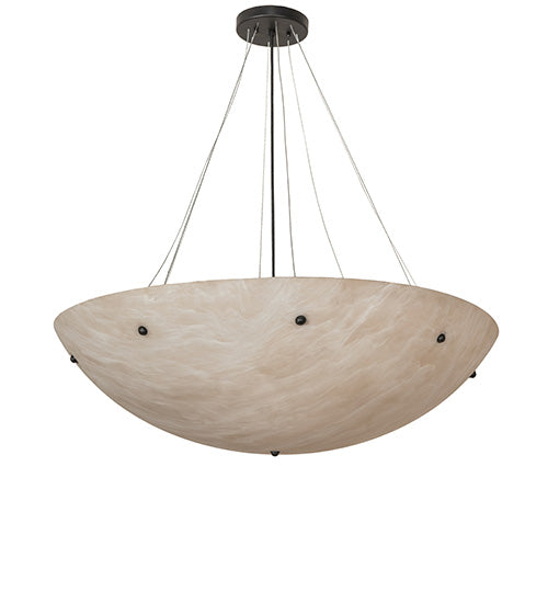 Meyda Lighting Cypola 36" 6-Light Solar Black Inverted Pendant Light With Beige Alabaster Idalight Shade