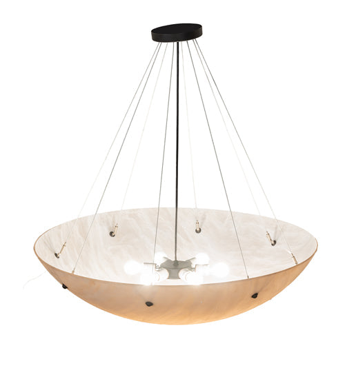 Meyda Lighting Cypola 36" 6-Light Solar Black Inverted Pendant Light With Beige Alabaster Idalight Shade