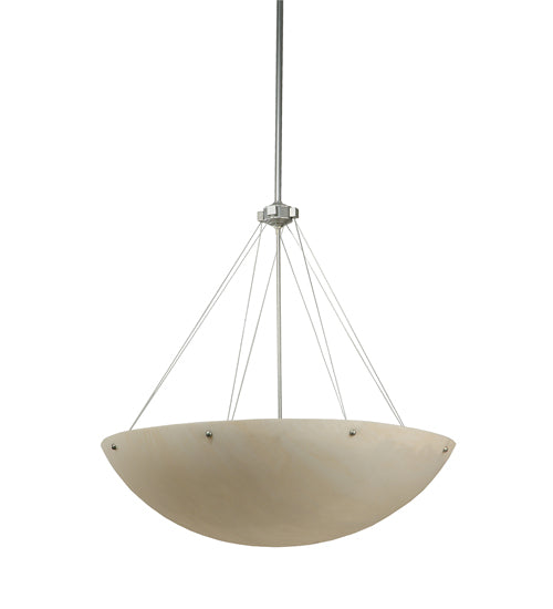 Meyda Lighting Cypola 36" 8-Light Brushed Nickel Alabaster Inverted Pendant Light With Beige Fleshtone Idalight Shade