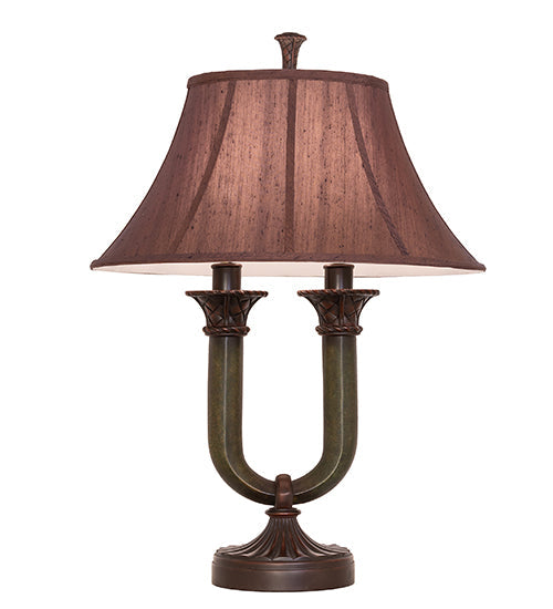 Meyda Lighting Cypress 29" 2-Light Mahogany Bronze Table Lamp With Brown Fabric Shade