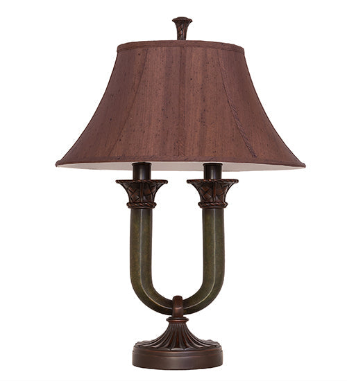 Meyda Lighting Cypress 29" 2-Light Mahogany Bronze Table Lamp With Brown Fabric Shade