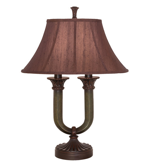 Meyda Lighting Cypress 29" 2-Light Mahogany Bronze Table Lamp With Brown Fabric Shade