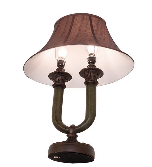 Meyda Lighting Cypress 29" 2-Light Mahogany Bronze Table Lamp With Brown Fabric Shade
