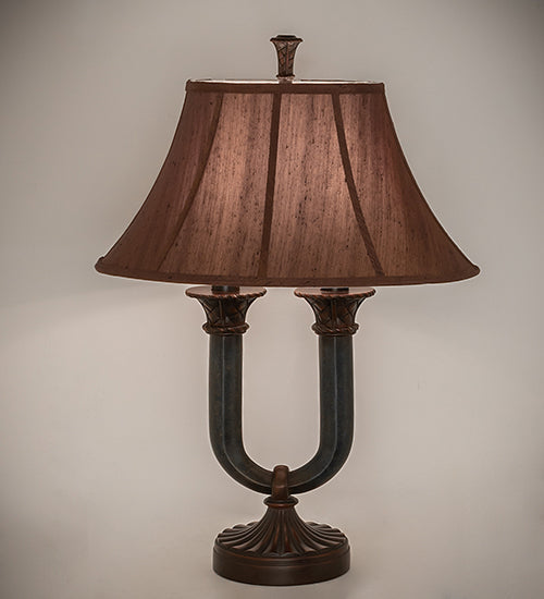 Meyda Lighting Cypress 29" 2-Light Mahogany Bronze Table Lamp With Brown Fabric Shade