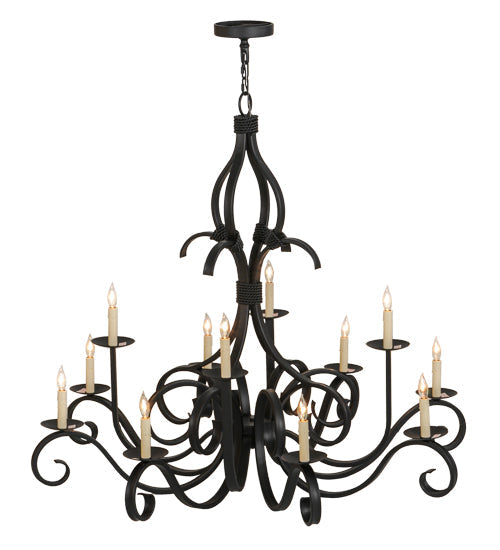 Meyda Lighting Cypress 48" 12-Light Satin Black Wrought Iron Chandelier With White Faux Candlelight