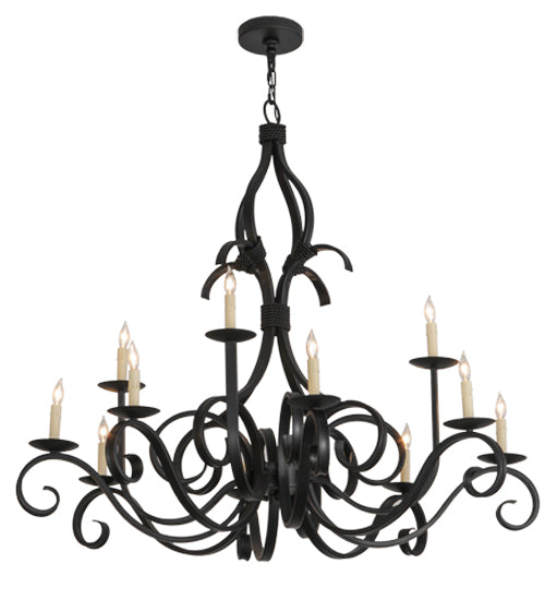 Meyda Lighting Cypress 48" 12-Light Satin Black Wrought Iron Chandelier With White Faux Candlelight