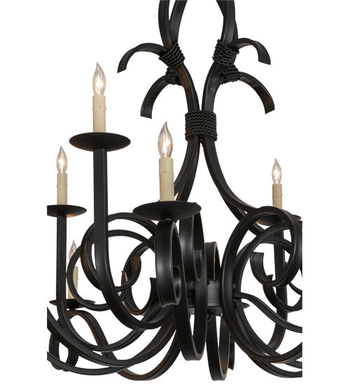 Meyda Lighting Cypress 48" 12-Light Satin Black Wrought Iron Chandelier With White Faux Candlelight