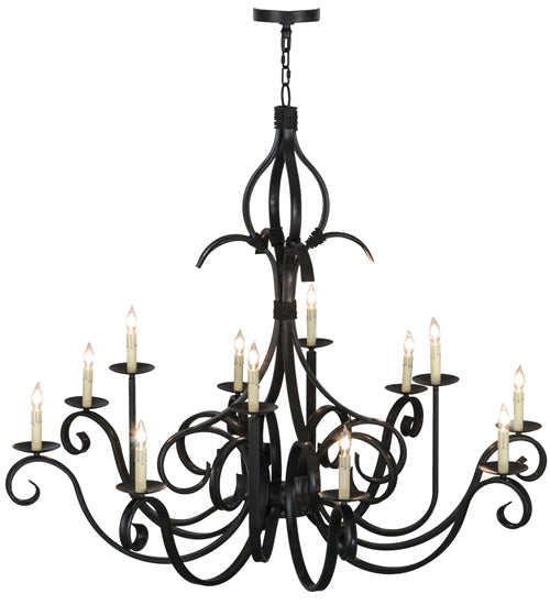 Meyda Lighting Cypress 54" 12-Light Satin Black Wrought Iron Chandelier With White Faux Candlelight