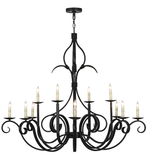 Meyda Lighting Cypress 54" 12-Light Satin Black Wrought Iron Chandelier With White Faux Candlelight