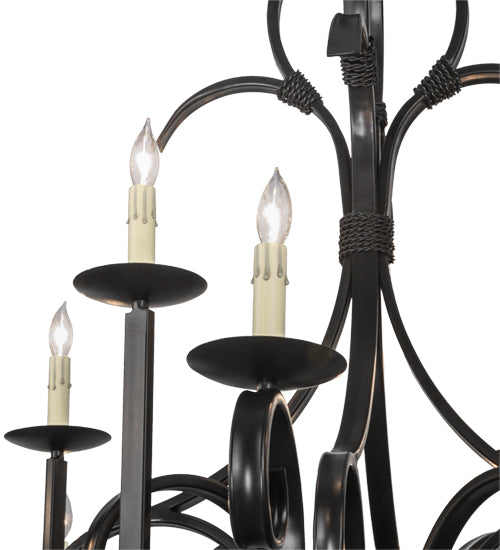 Meyda Lighting Cypress 54" 12-Light Satin Black Wrought Iron Chandelier With White Faux Candlelight