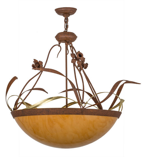 Meyda Lighting Daffodil 26" 4-Light Rust Inverted Pendant Light With Amber Quartz Idalight Shade