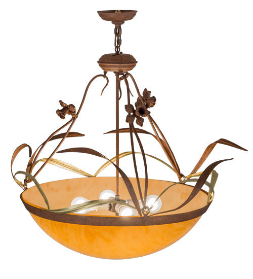 Meyda Lighting Daffodil 26" 4-Light Rust Inverted Pendant Light With Amber Quartz Idalight Shade