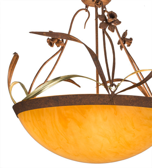 Meyda Lighting Daffodil 26" 4-Light Rust Inverted Pendant Light With Amber Quartz Idalight Shade