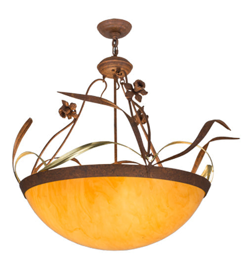 Meyda Lighting Daffodil 26" 4-Light Rust Inverted Pendant Light With Amber Quartz Idalight Shade