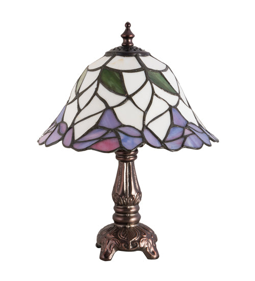 Meyda Lighting Daffodil Bell 12" Mahogany Bronze Mini Table Lamp With Multi-Colored Shade Glass