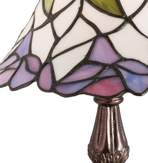 Meyda Lighting Daffodil Bell 12" Mahogany Bronze Mini Table Lamp With Multi-Colored Shade Glass