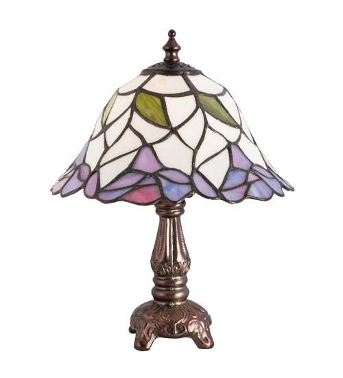 Meyda Lighting Daffodil Bell 12" Mahogany Bronze Mini Table Lamp With Multi-Colored Shade Glass