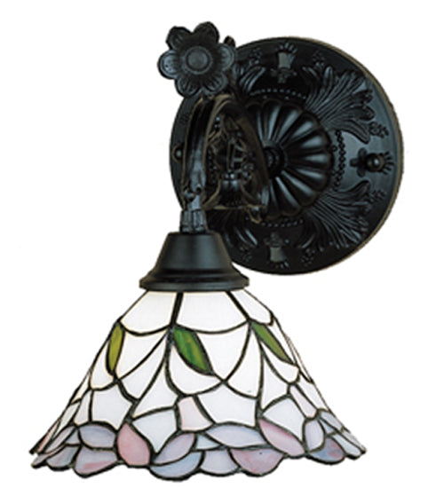 Meyda Lighting Daffodil Bell 27386 9" Mahogany Bronze Wall Sconce With Multi-Colored Shade Glass