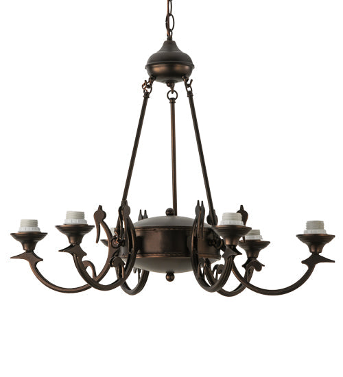 Meyda Lighting Daffodil Bell 33" 6-Light Mahogany Bronze Chandelier With Multi-Colored Shade Glass