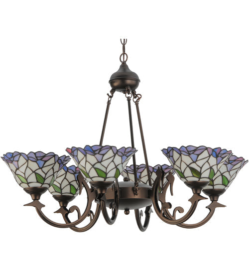 Meyda Lighting Daffodil Bell 33" 6-Light Mahogany Bronze Chandelier With Multi-Colored Shade Glass