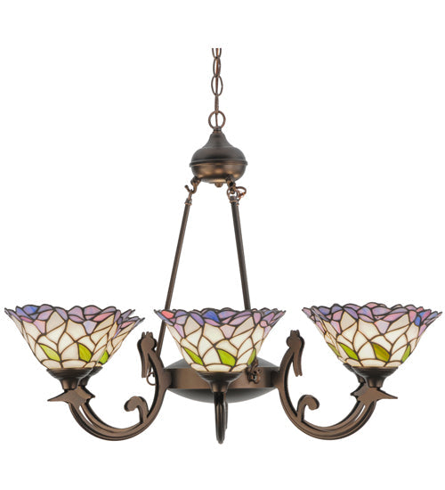 Meyda Lighting Daffodil Bell 33" 6-Light Mahogany Bronze Chandelier With Multi-Colored Shade Glass