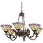 Meyda Lighting Daffodil Bell 33" 6-Light Mahogany Bronze Chandelier With Multi-Colored Shade Glass