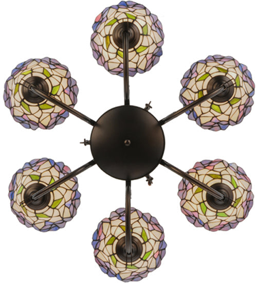 Meyda Lighting Daffodil Bell 33" 6-Light Mahogany Bronze Chandelier With Multi-Colored Shade Glass