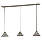 Meyda Lighting Daffodil Bell 50" 3-Light Timeless Bronze Island Pendant Light With Multi-Colored Shade Glass