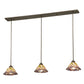 Meyda Lighting Daffodil Bell 50" 3-Light Timeless Bronze Island Pendant Light With Multi-Colored Shade Glass