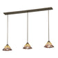 Meyda Lighting Daffodil Bell 50" 3-Light Timeless Bronze Island Pendant Light With Multi-Colored Shade Glass