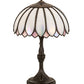 Meyda Lighting Daisy 24 Craftsman Brown Table Lamp With White & Pink Iridescent Art Shade Glass