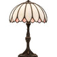 Meyda Lighting Daisy 24 Craftsman Brown Table Lamp With White & Pink Iridescent Art Shade Glass
