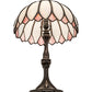 Meyda Lighting Daisy 24 Craftsman Brown Table Lamp With White & Pink Iridescent Art Shade Glass