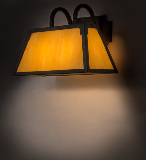 Meyda Lighting Dalton 14" 2-Light Copper Rust Wall Sconce With Amber Tawnyrock Idalight Shade Glass