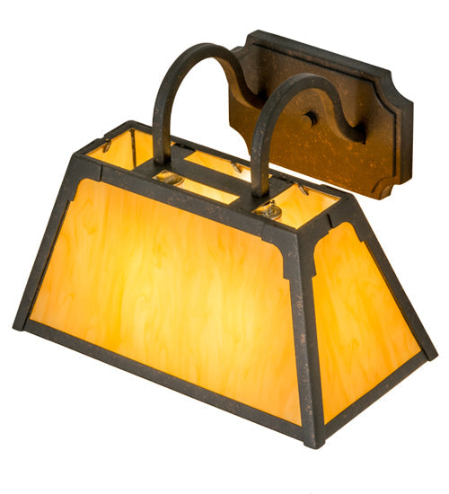 Meyda Lighting Dalton 14" 2-Light Copper Rust Wall Sconce With Amber Tawnyrock Idalight Shade Glass