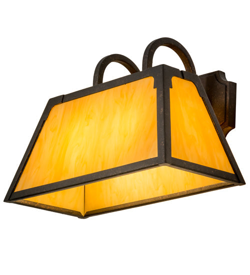 Meyda Lighting Dalton 14" 2-Light Copper Rust Wall Sconce With Amber Tawnyrock Idalight Shade Glass