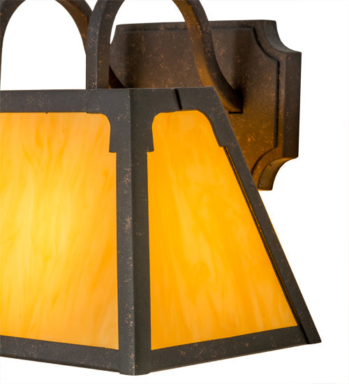 Meyda Lighting Dalton 14" 2-Light Copper Rust Wall Sconce With Amber Tawnyrock Idalight Shade Glass