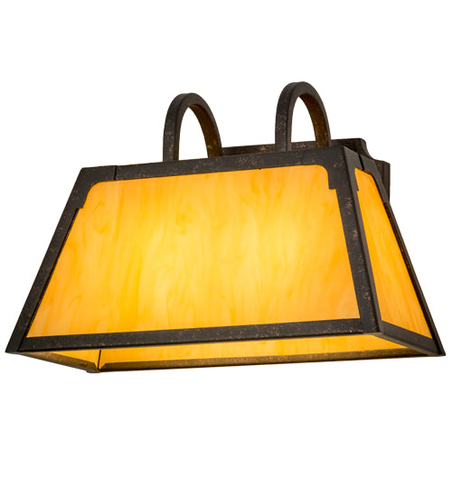 Meyda Lighting Dalton 14" 2-Light Copper Rust Wall Sconce With Amber Tawnyrock Idalight Shade Glass