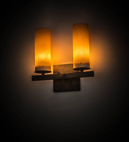 Meyda Lighting Dante 12" 2-Light Gilded Tobacco Wall Sconce With Amber Quartz Idalight Shade Glass