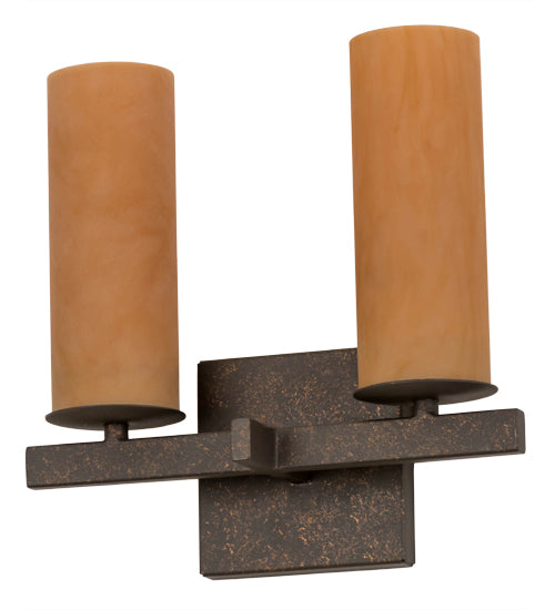 Meyda Lighting Dante 12" 2-Light Gilded Tobacco Wall Sconce With Amber Quartz Idalight Shade Glass