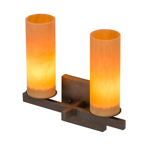Meyda Lighting Dante 12" 2-Light Gilded Tobacco Wall Sconce With Amber Quartz Idalight Shade Glass